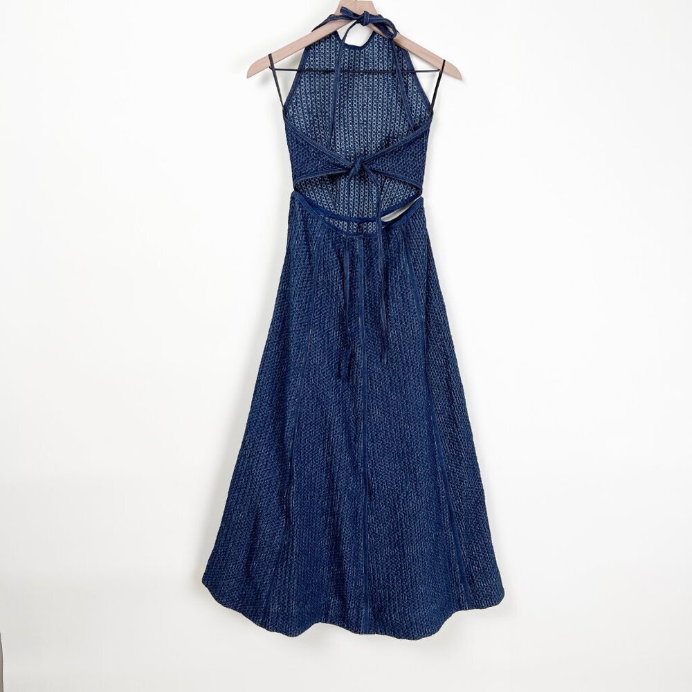 Sabina Musayev Eti Midi Maxi Dress Cut Out Halter Denim Summer Sundress Tie Back - Picture 10 of 15